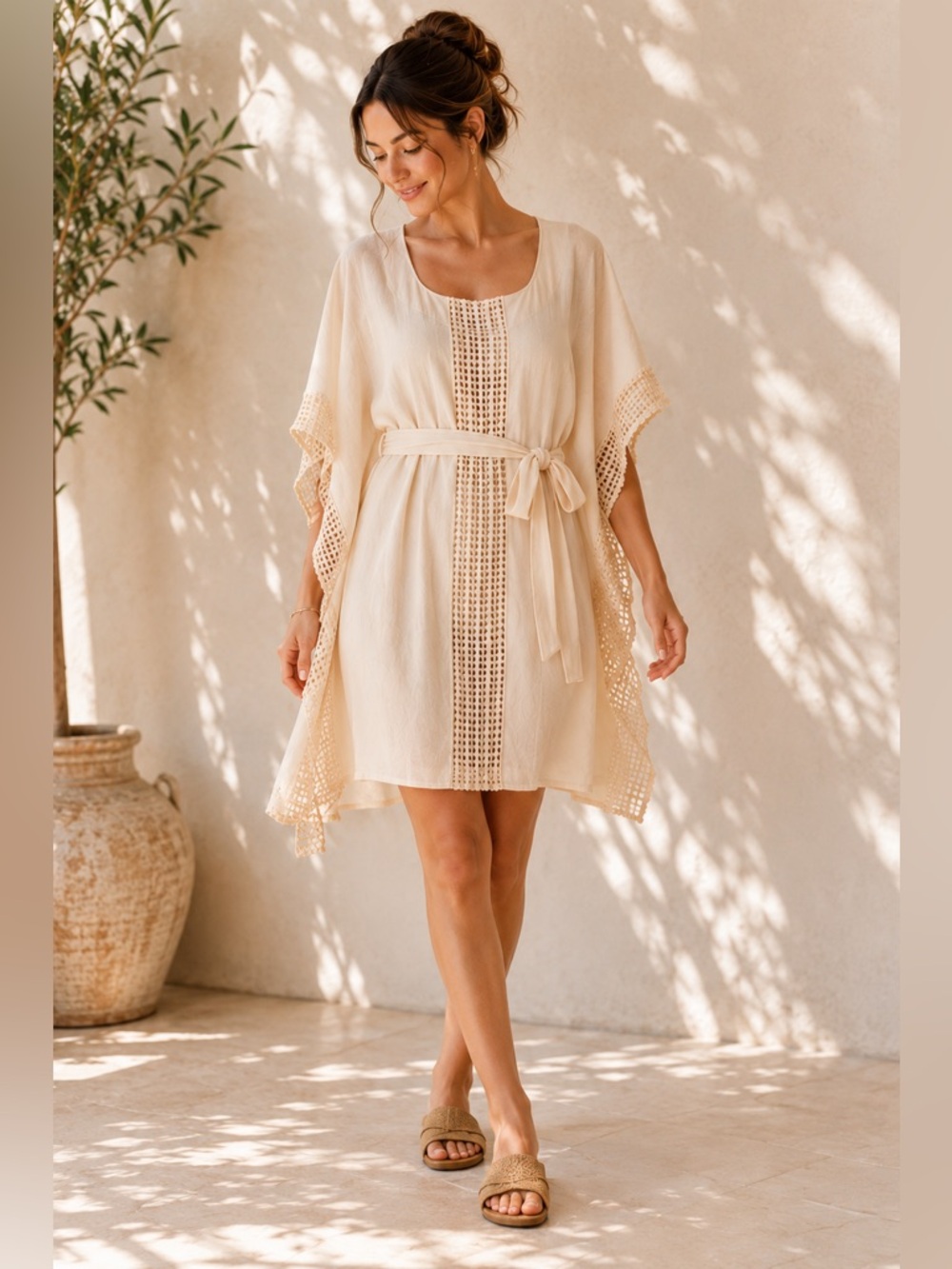 French Connection Infinity resort Kimono Kaftan crochet beach Cover up Dress XS